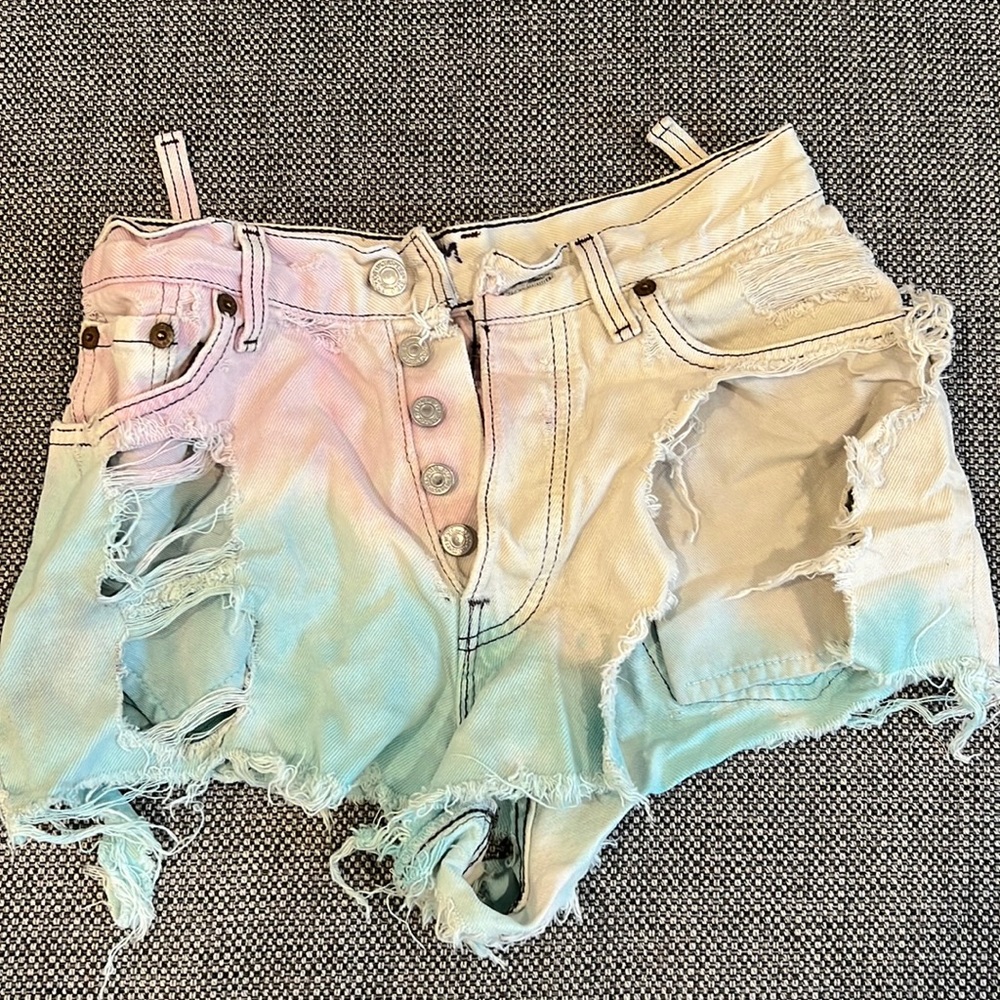 Multi colored high wasted denim shorts